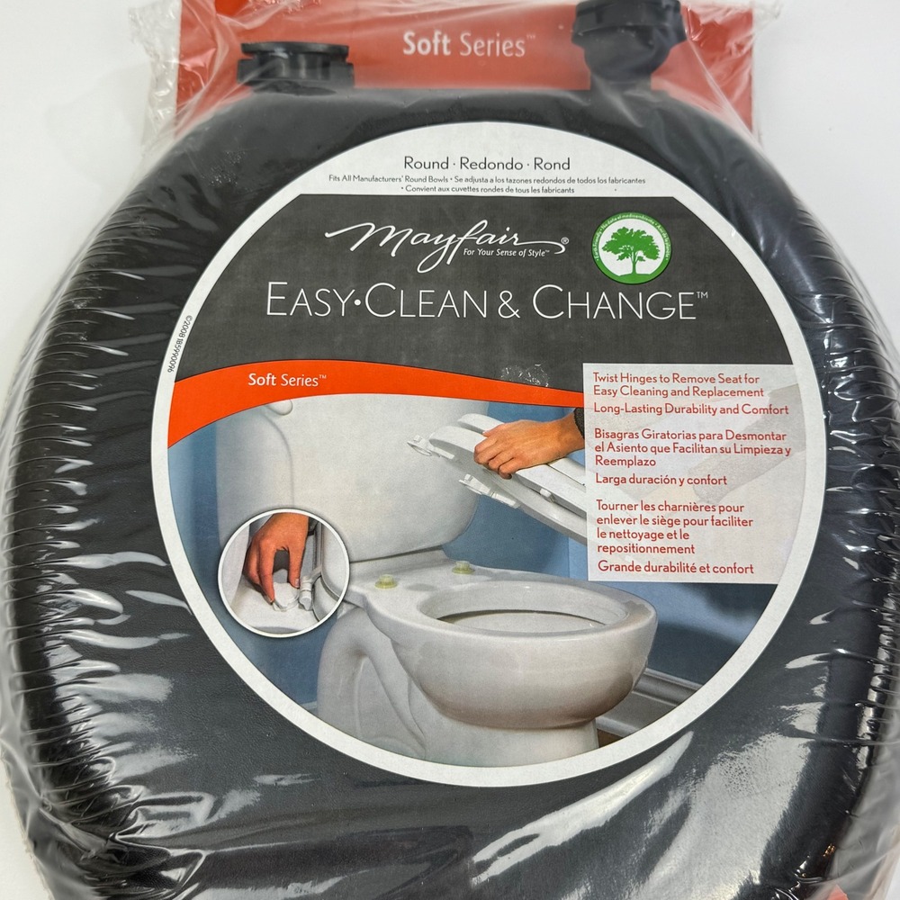 Mayfair Soft Series Black Round Toilet Seat Easy Clean‎ & Change 13EC 047 New